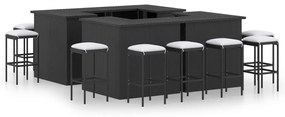 vidaXL 16 pcs conjunto de bar p/ jardim c/ almofadões vime PE preto