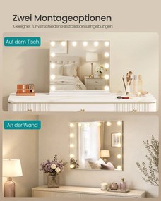 Espelho de maquilhagem 44 x 50 x 5,7 cm estilo Hollywood com 14 LEDs reguláveis branco 