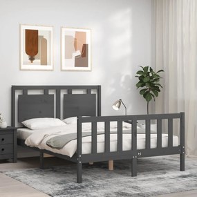 Estrutura de cama de casal c/ cabeceira madeira maciça cinzento