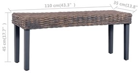 Banco 110cm vime Kubu natural e madeira mangueira maciça cinza
