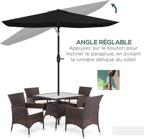 Guarda-sol retangular inclinável de 2 x 3 m com manivela, lona de poliéster impermeável de alta densidade (180 g/m²), cor preta
