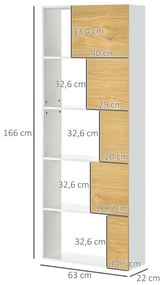 Estante de 5 Níveis Estante para Livros com 5 Portas e Compartimentos Abertos para Sala de Estar Dormitório Estúdio 63x22x166cm Branco e Madeira