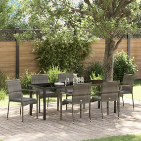 Conjunto de Jantar de Jardim de 7 Peças com Almofadas Cinza Polirattan