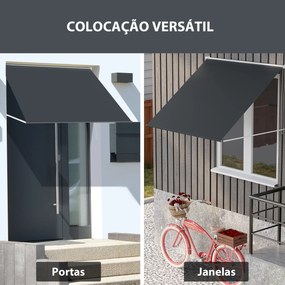 Toldo Retrátil para Janela 150x120 cm com Estrutura de Alumínio Ângulo de Inclinação Ajustável Anti-UV e Impermeável Cinza Escuro