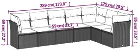 7 pcs conjunto de sofás jardim c/ almofadões vime PE castanho