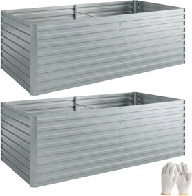 Outsunny Conjunto de 2 canteiros galvanizados, 180 x 90 x 60 cm Canteiros metálicos com borda segura, Prateado | Aosom Portugal