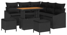 Conjunto de Sofá de Jardim vidaXL de 8 Peças com Almofadas de Rattan Preto de Acácia