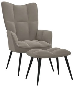 328084 vidaXL Cadeira de descanso com banco veludo cinzento-claro