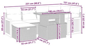 7 pcs conjunto de sofás p/ jardim com almofadões vime PE bege