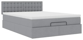 Cama otomana com colchão 140x190 cm tecido cinzento claro