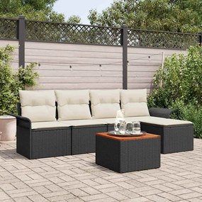 vidaXL Conjunto de Sofá de Jardim com 6 Peças e Almofadas em Rattan Poliéster Preto