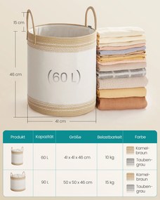 Cesto para roupa suja 60 L com tampa e pega 41 x 41 x 46 cm castanho camelo