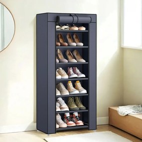 Sapateira com 7 prateleiras, com cobertura, armário para sapatos 28 x 46 x 126 cm cinzento