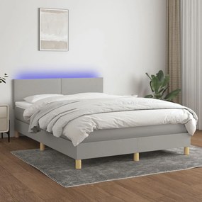 Cama box spring c/ colchão e LED 140x200 cm tecido cinza-claro