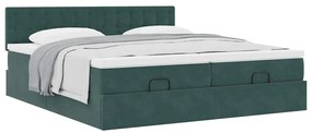 Estrutura de cama otomana com colchão verde escuro veludo