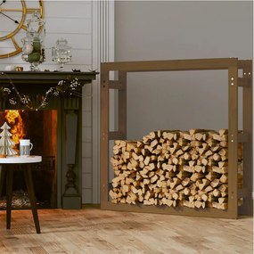 Suporte para lenha 100x25x100 cm pinho maciço castanho mel