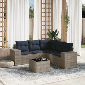 vidaXL 6 pcs conjunto sofás p/ jardim c/ almofadões vime PE cinzento