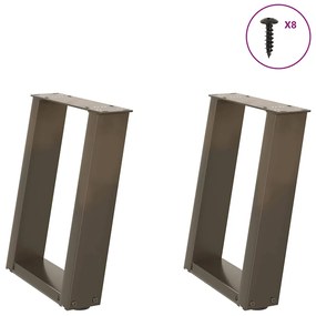 vidaXL Pés para mesa de centro em formato de U, 2 peças, aço natural, 28 x (42-43) cm, aço