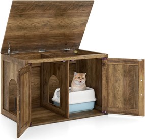 Móvel 51 x 36,5 x 50,5 cm para caixa de areia para gatos (NÃO INCLUIDA) com tampa rebatível e portas tipo celeiro Divisória removível para facilitar a