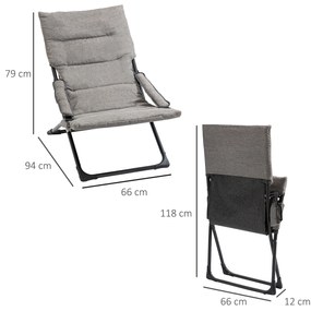 Cadeira de Campismo Dobrável Cadeira de Jardim Portátil com Almofada Acolchoada Removível e Apoio Aço 66x94x79cm Cinza