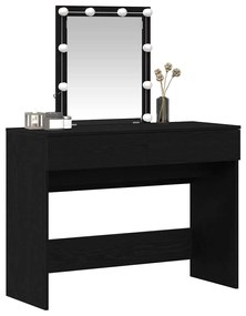 Mesa de Maquiagem com Espelho e Luzes LED Madeira de Carvalho Preto