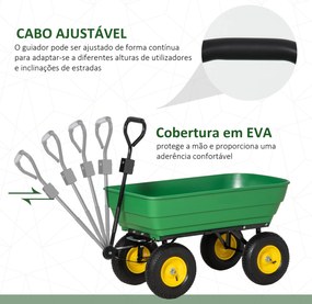 Carrinho de Jardim com Balde Inclinável até 75° Carrinho de Mão com Guiador Ajustável e Capacidade 125L 118x58x102 cm Verde Escuro