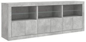 Aparador com luzes LED 181,5x37x67 cm cinzento cimento