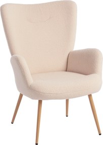 HOMCOM Poltrona de sala, poltrona de apoio estofada em tecido bouclé com encosto alto e apoios de braço, 71x74x97,5cm, bege | Aosom Portugal