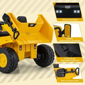 Camião Caterpillar basculante elétrico para crianças de 12 V licenciado com plataforma basculante, pega inclinada, pá de areia, luzes, música, amarelo
