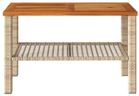 Mesa de jardim 70x38x42 cm vime PE e madeira de acácia bege