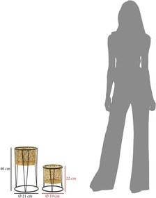 CONJUNTO DE 2 SUPORTES PARA VASOS LEAVY DOURADO E PRETO Ø 21X40-19X22 CM (PLANTAS NÃO INCLUIDAS)