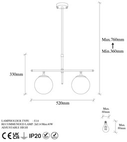 Candeeiro de Teto Roe – Dourado Brilhante – 52 x 15 x 36-76 cm