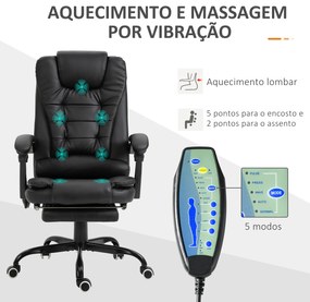 Cadeira de Massagem com 7 Pontos de Massagem Reclinável com Apoio para os Pés e Controlo Remoto 67x79x111-121 cm Preto