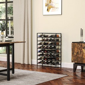 Garrafeira, Estante para garrafas de vinho com capacidade para 54 garrafas, dimensões: 63 x 25 x 91 cm, metal preto