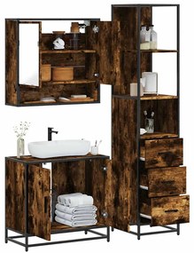 vidaXL 3 pcs conjunto de móveis WC madeira processada carvalho fumado