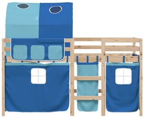 Cama alta para criança com túnel 80x200 cm pinho maciço azul