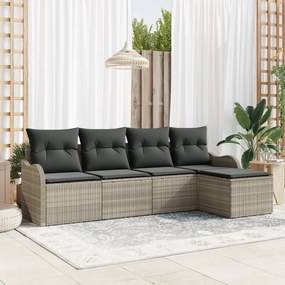 Conjunto de Sofá para Jardim com 5 Peças e Almofadas - Vime PE Cinza C