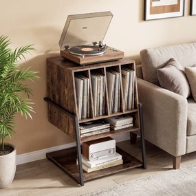 Suporte para gira-discos: 54 x 57 x 76,5 cm prateleira para discos de vinil com pés ajustáveis, estilo industrial, para sala de estar, em castanho rús