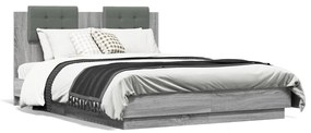 vidaXL Estrutura de cama c/ cabeceira/luzes LED 120x190cm cinza sonoma