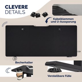 Secretária elétrica com altura ajustável 140x60x72-117 cm Preta