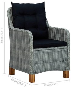 Cadeiras de jardim c/ almofadões 2 pcs vime PE cinzento-claro