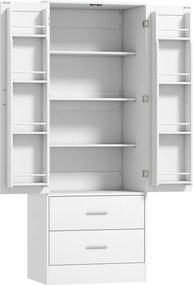 HOMCOM Armário de cozinha 159 cm, prateleiras ajustáveis, 2 gavetas, para cozinha, sala de jantar, aglomerado, MDF, branco | Aosom Portugal