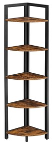 Prateleira de canto VASAGLE de 5 níveis, prateleira de armazenamento multiuso, suporte para plantas, 30 x 30 x 150 cm, industrial, para sala de estar, quarto, escritório doméstico, marrom rústico e preto LLS803B01