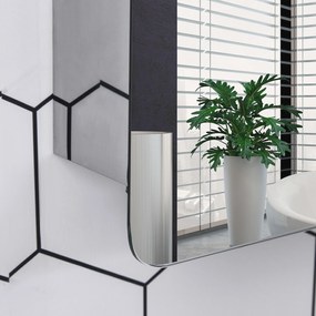 kleankin Armário de Casa de Banho com Espelho Móvel Auxiliar de Parede com Porta de Correr e 3 Prateleiras de Armazenamento para Sala de Estar Cozinha Dormitório 46x12x66cm Prata