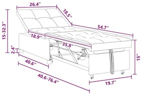 Sofá-cama 3 em 1 - Sofá Retrátil em Tecido Cinza Claro