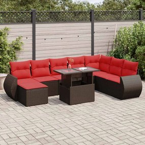 11 pcs conj. sofás jardim c/ almofadões vime PE/acácia castanho