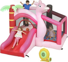 Castelo Insuflável para Crianças com Insuflador Escorrega Cama Elástica Piscina de Bolas Cesto de Basquetebol 255x230x196 cm