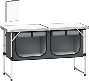 Outsunny Mesa de Campismo Dobrável com Armário de Tecido Oxford Estrutura de Alumínio 120x47x70 cm Prata | Aosom Portugal
