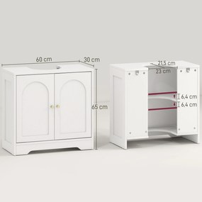 Móvel para Lavatório (NÃO INCLUIDO) Pousar com 2 Portas em Arco Puxadores Dourados para Lavatório com ou sem Pedestal 60x30x65 cm Branco