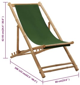 Espreguiçadeira de bambu e lona verde